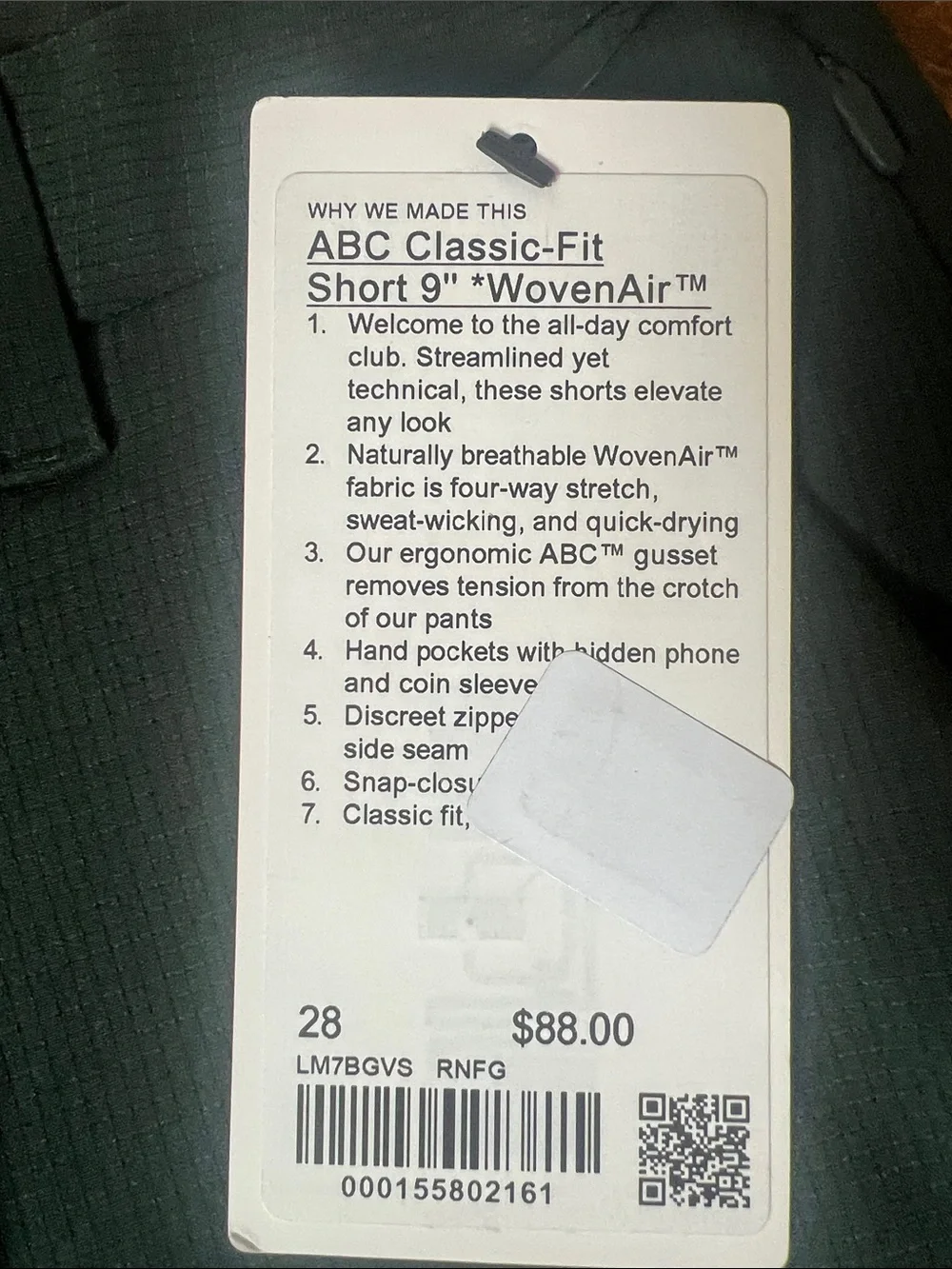 lululemon athletica Dark Green ABC Classic Fit short 9” wovenair